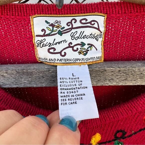 Vintage Heirloom Collectibles red Ugly Christmas cardigan sweater reindeer games - Picture 5 of 5